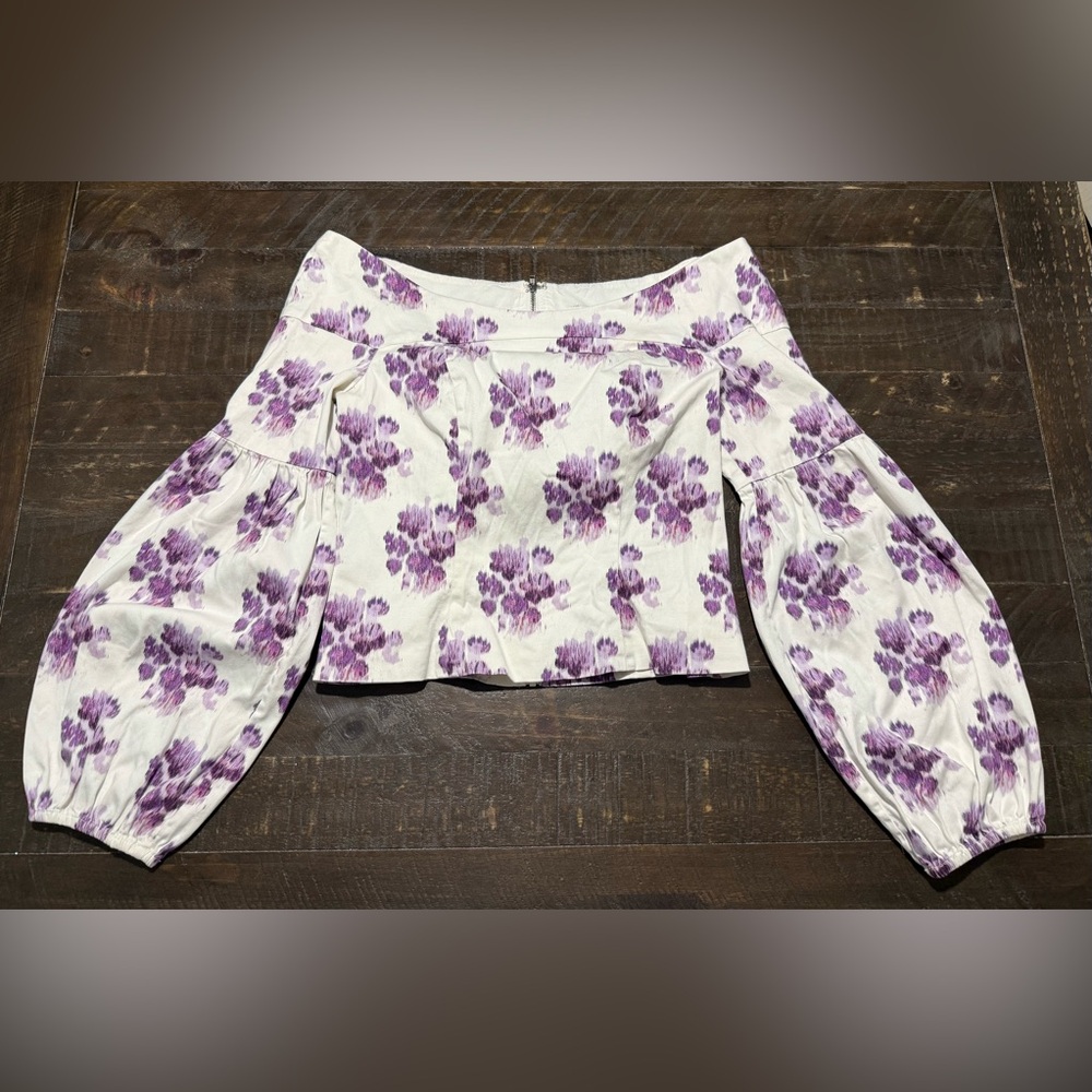 AMUR Shanae White Purple Watercolor Off The Shoulder Top Sz Small - Picture 7 of 15